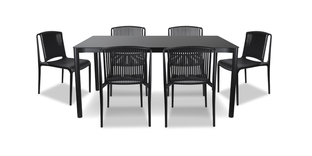 Santa Monica Rectangle 7 Piece Outdoor Setting in Gunmetal with UV Plastic Outdoor Chairs (PP)