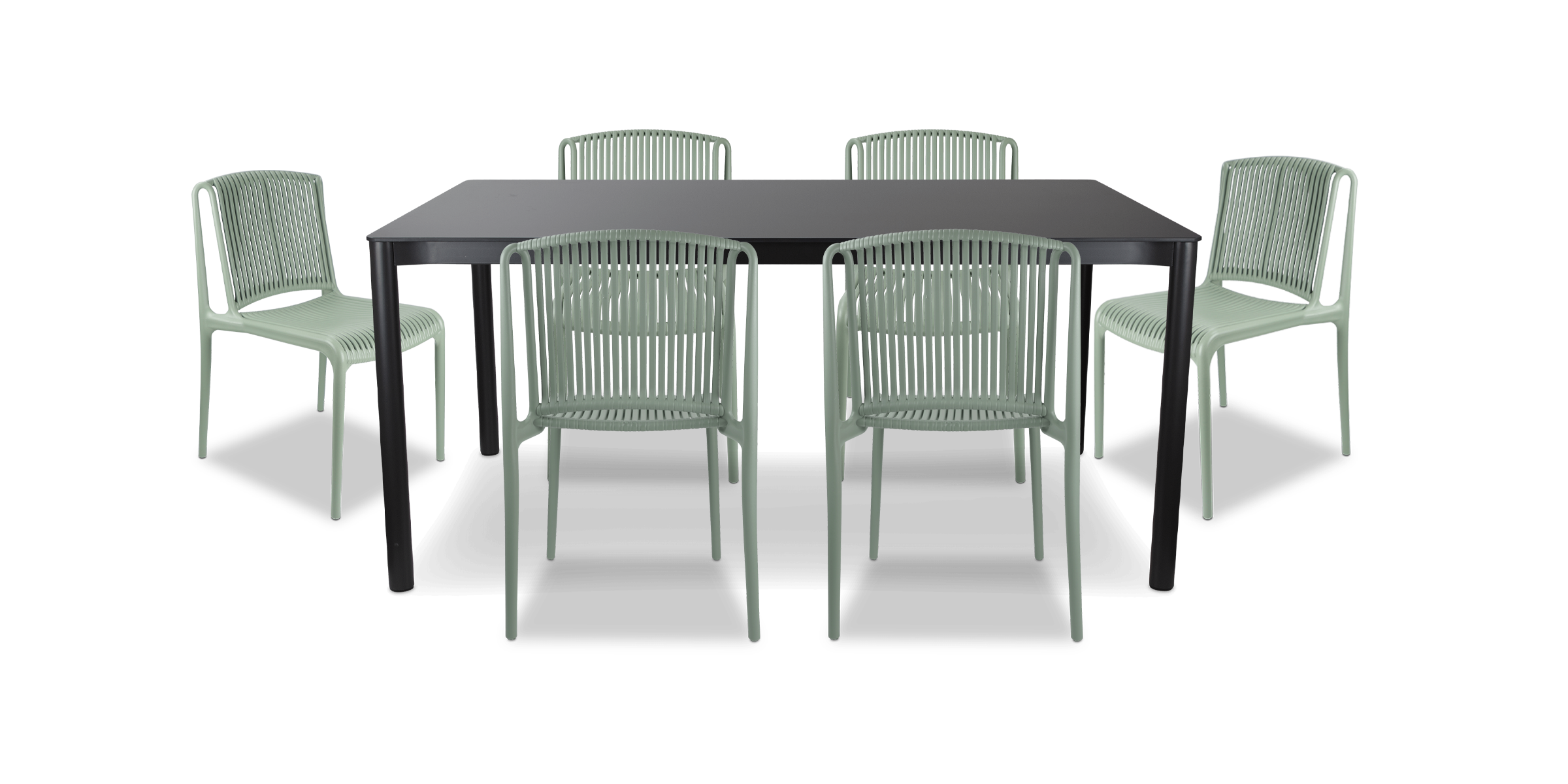 Santa Monica Rectangle 7 Piece Outdoor Setting in Gunmetal with UV Plastic Outdoor Chairs (PP)