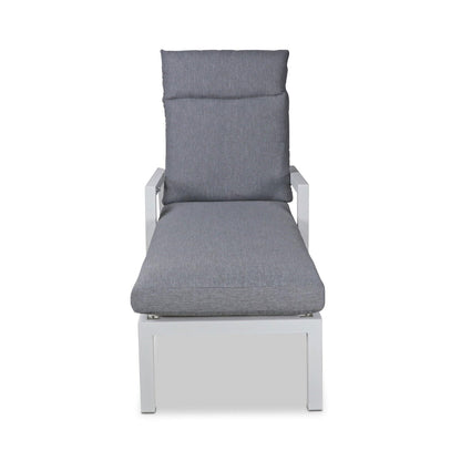 San Sebastian Reclining Sunlounger in Arctic White and Platinum Olefin Cushions - The Furniture Shack