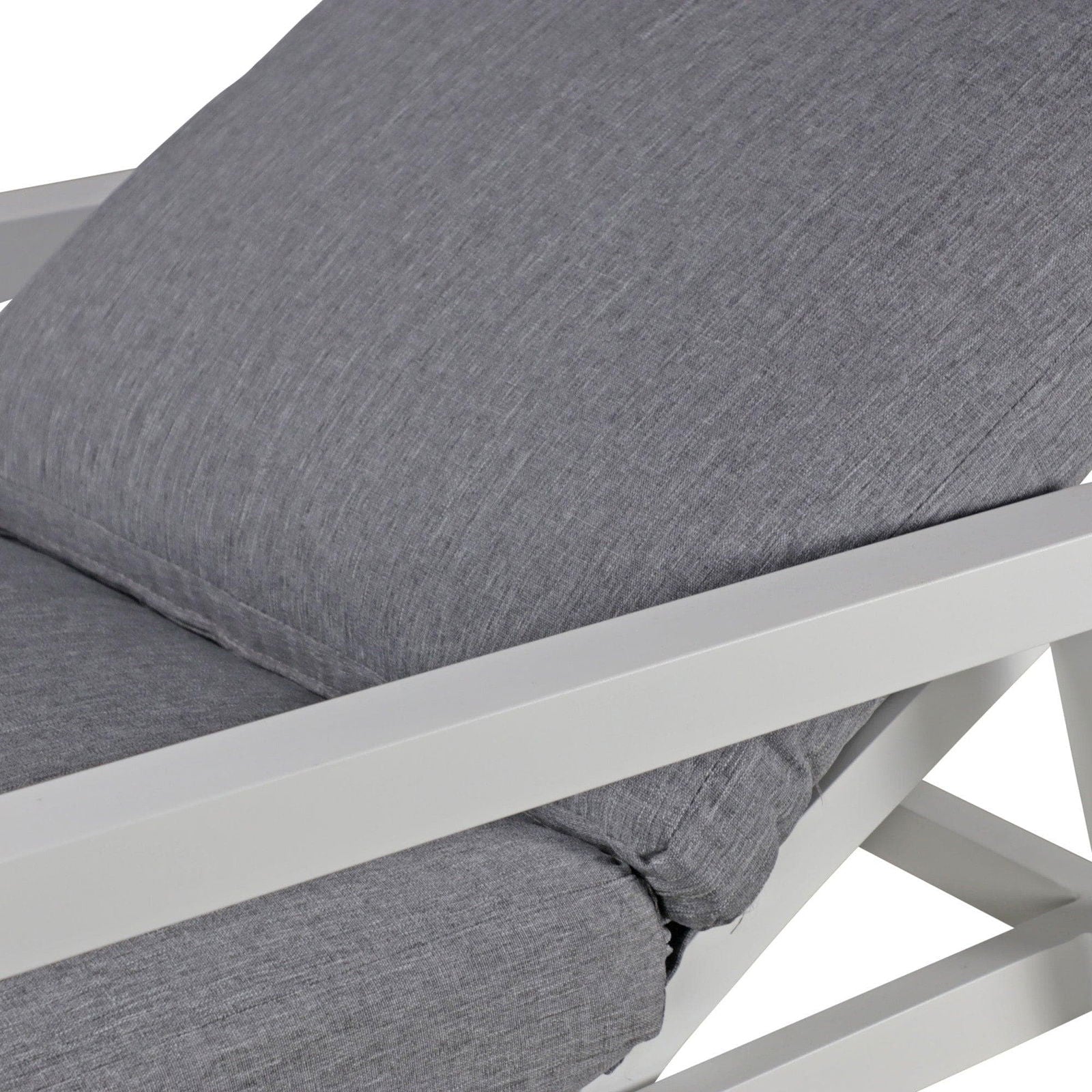 San Sebastian Reclining Sunlounger in Arctic White and Platinum Olefin Cushions - The Furniture Shack