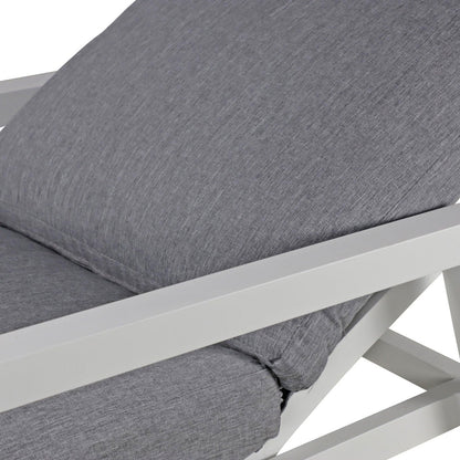 San Sebastian Reclining Sunlounger in Arctic White and Platinum Olefin Cushions - The Furniture Shack