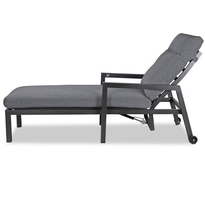 San Sebastian Reclining Sunlounger in Gunmetal and Platinum Olefin Cushions - The Furniture Shack