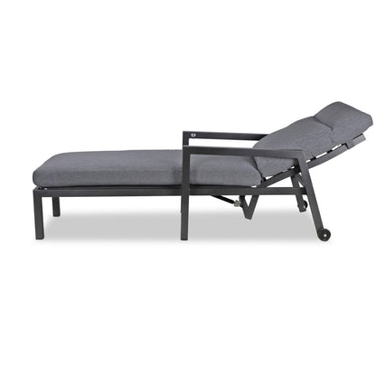 San Sebastian Reclining Sunlounger in Gunmetal and Platinum Olefin Cushions - The Furniture Shack