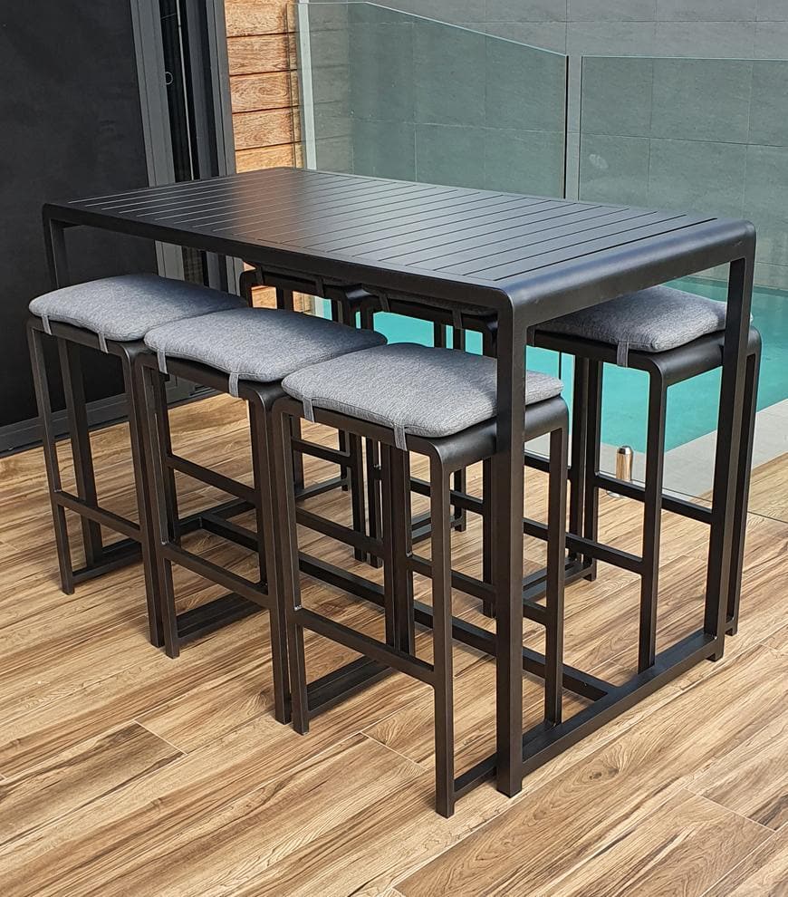 Santorini 7pc Bar Suite in Gunmetal with Platinum Olefin Cushions - The Furniture Shack