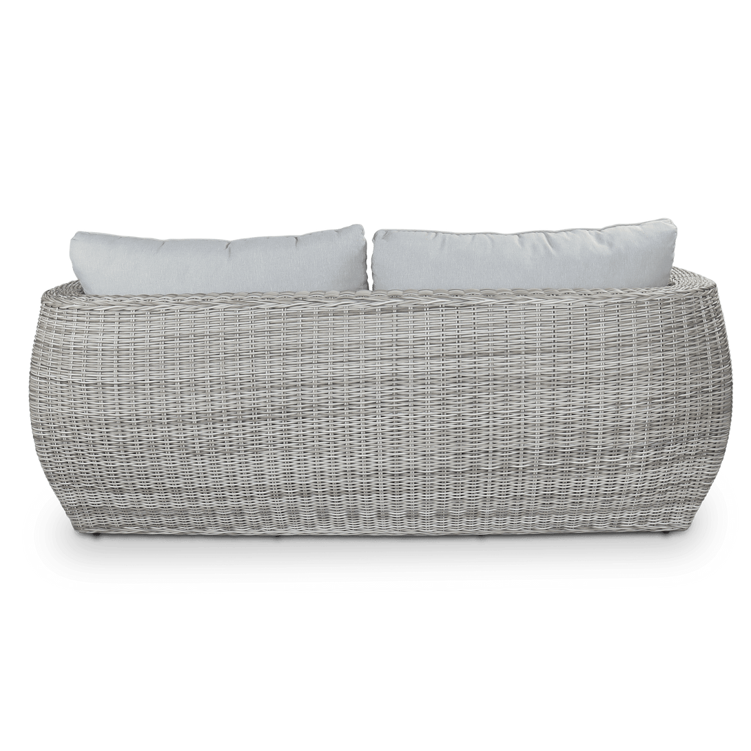 Sienna 3 Seater, 2 Seater, Armchair & Coffee Table in Kubu Grey Synthetic Viro Rattan and Mountain Ash Sunproof All Weather Fabric - The Furniture Shack