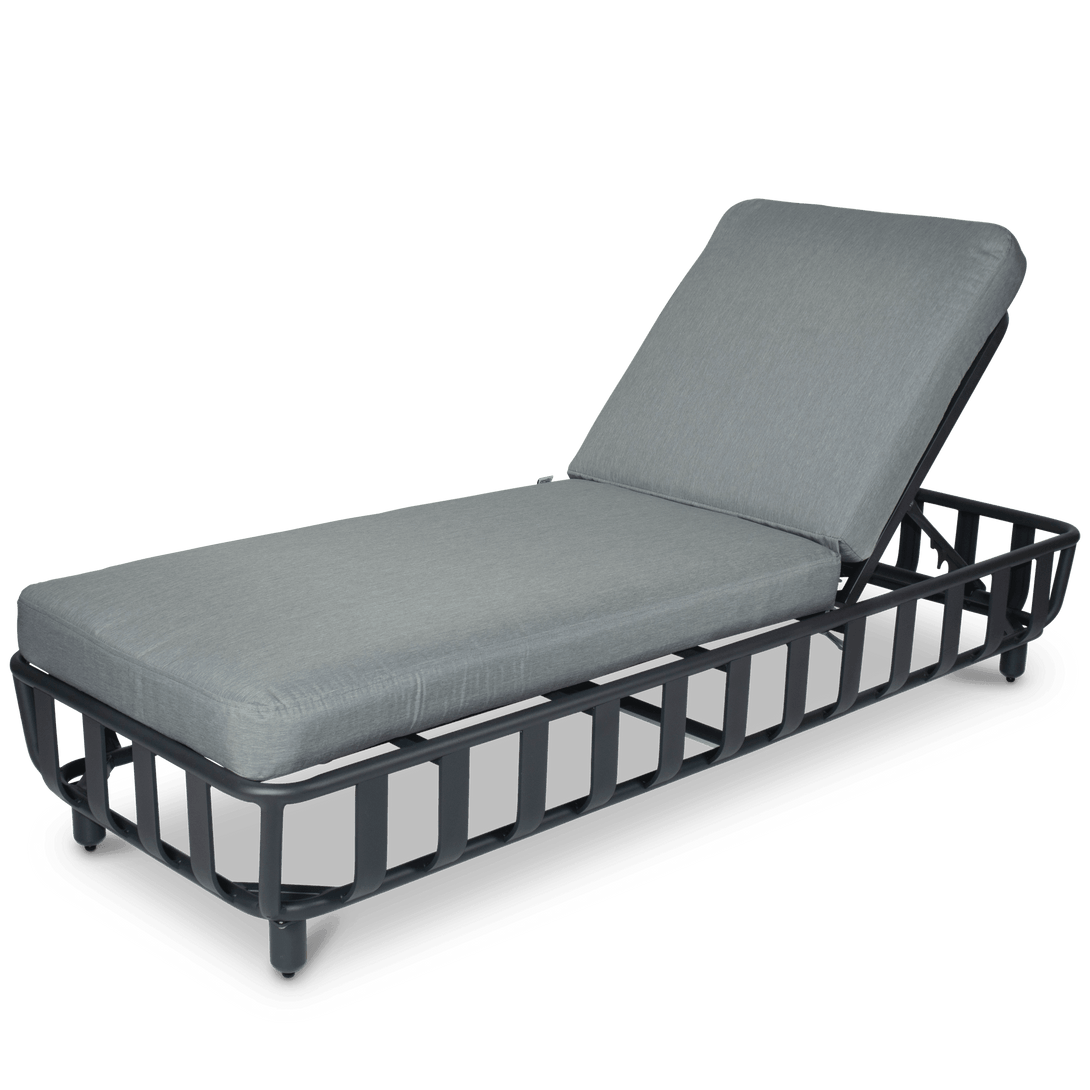 Sorrento Sunlounger in Gunmetal with Spuncrylic Stone Grey Cushions - The Furniture Shack