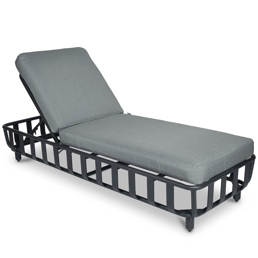 Sorrento Sunlounger & Mykonos Large Side Table in Gunmetal with Spuncrylic Stone Grey Cushions - The Furniture Shack