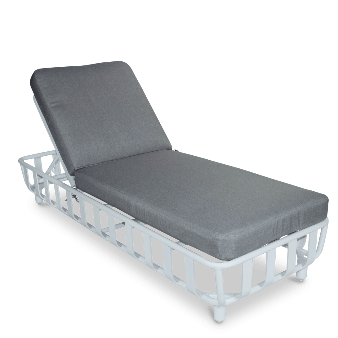Sorrento Sunlounger & Mykonos Large Side Table in Arctic White with Spuncrylic Stone Grey Cushions - The Furniture Shack