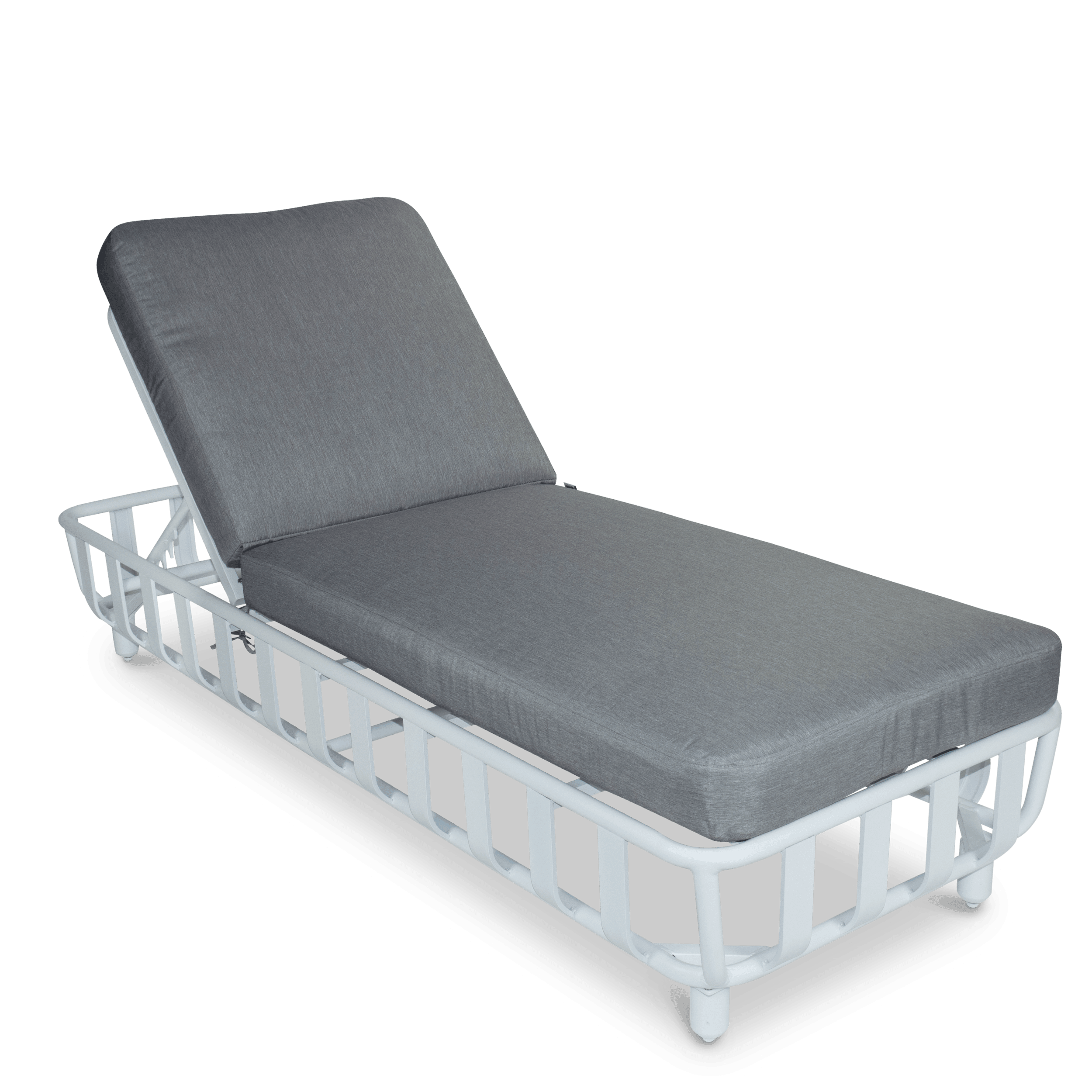 Sorrento Sunlounger & Mykonos Large Side Table in Arctic White with Spuncrylic Stone Grey Cushions - The Furniture Shack
