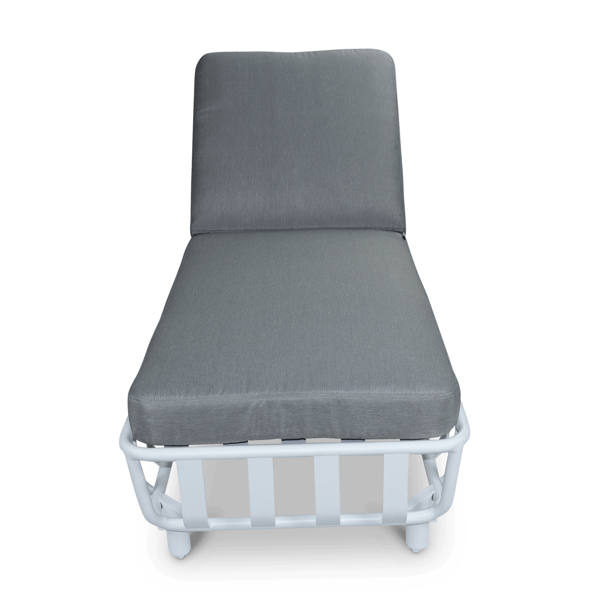 Sorrento Sunlounger & Mykonos Large Side Table in Arctic White with Spuncrylic Stone Grey Cushions - The Furniture Shack