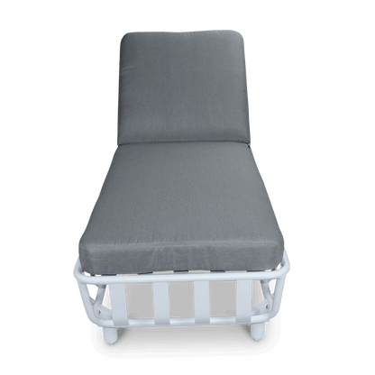 Sorrento Sunlounger & Mykonos Large Side Table in Arctic White with Spuncrylic Stone Grey Cushions - The Furniture Shack