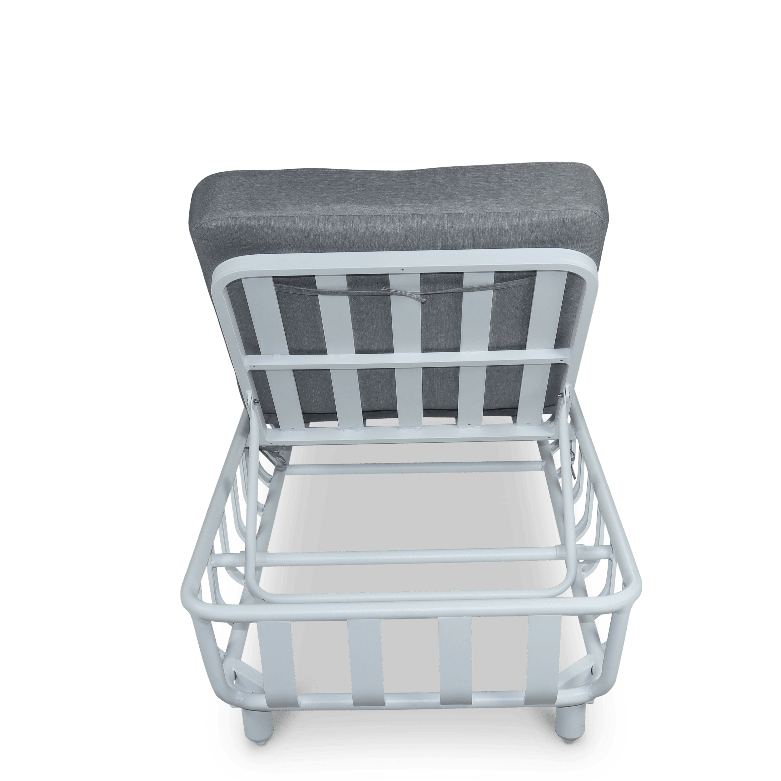 Sorrento Sunlounger & Mykonos Large Side Table in Arctic White with Spuncrylic Stone Grey Cushions - The Furniture Shack