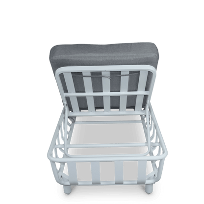 Sorrento Sunlounger & Mykonos Large Side Table in Arctic White with Spuncrylic Stone Grey Cushions - The Furniture Shack