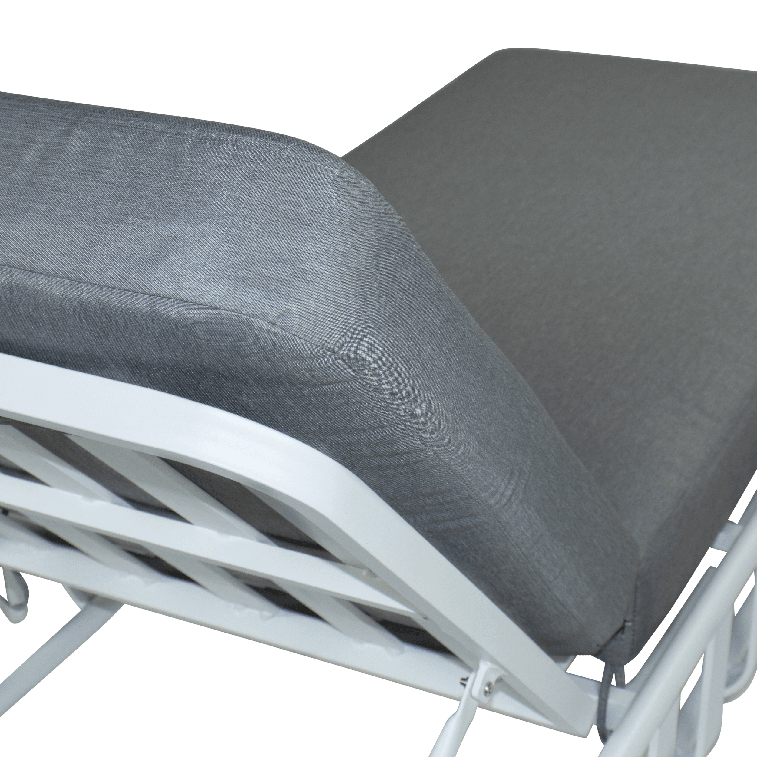 Sorrento Sunlounger & Mykonos Large Side Table in Arctic White with Spuncrylic Stone Grey Cushions - The Furniture Shack