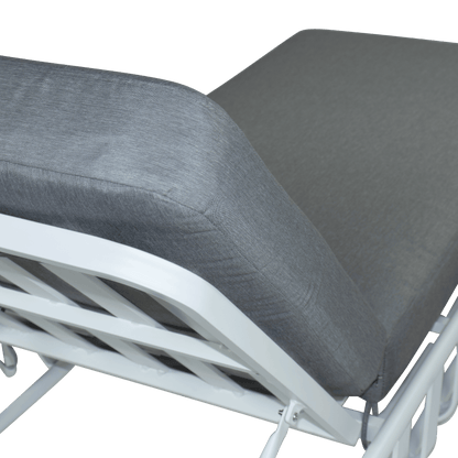 Sorrento Sunlounger & Mykonos Large Side Table in Arctic White with Spuncrylic Stone Grey Cushions - The Furniture Shack