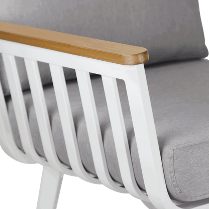 Sorrento Rocker in Arctic White with Polywood Teak Accent and Spuncrylic Stone Grey Cushions - The Furniture Shack