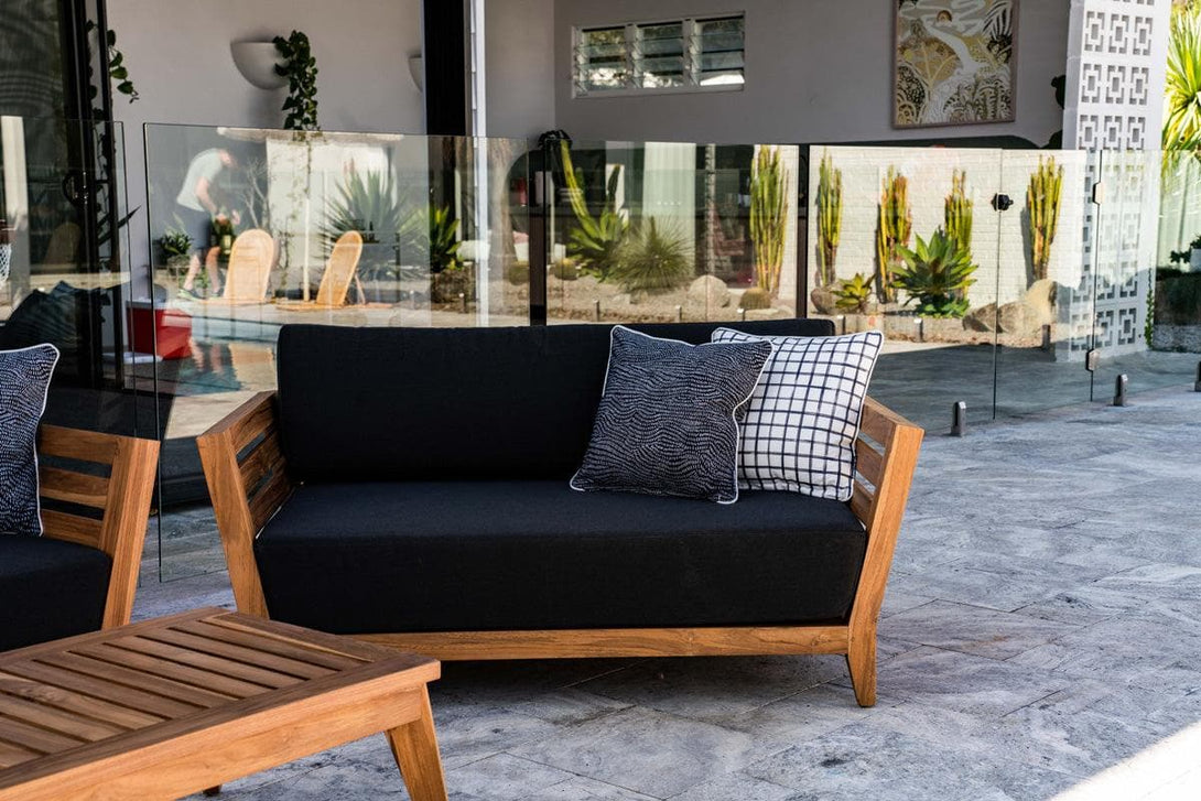Daintree 2 Seater in Premium Natural Teak and Midnight Sunproof All Weather Fabric - The Furniture Shack