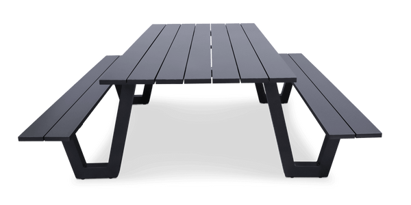 Mediterranean Dining Table and Bench Set in Gunmetal Aluminium - The Furniture Shack