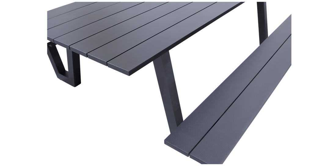 Mediterranean Dining Table and Bench Set in Gunmetal Aluminium - The Furniture Shack