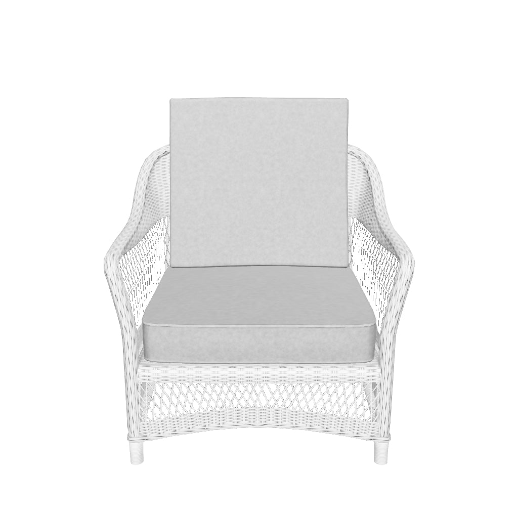 Hamptons Outdoor Wicker Armchair in Surfmist Wicker and Dune Spunpoly Cushions