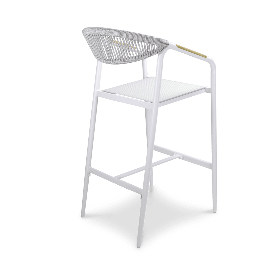 Amalfi Outdoor Rope Bar Stool in Arctic White Aluminium