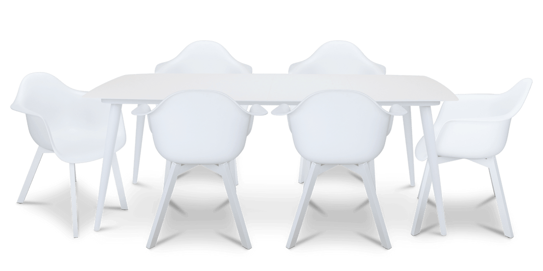 Amalfi Rectangle 7 Piece Outdoor Setting in Arctic White with UV Plastic Outdoor Chairs (PP)