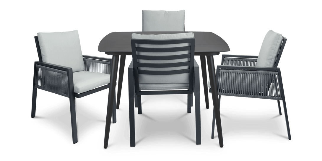 Amalfi Square 5 Piece Outdoor Setting in Gunmetal with Rope Chairs