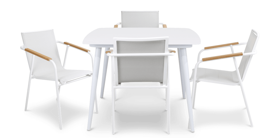 Amalfi Square 5 Piece Outdoor Setting in Arctic White with Aluminium Chairs