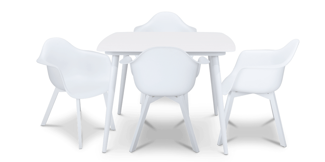 Amalfi Square 5 Piece Outdoor Setting in Arctic White with UV Plastic Outdoor Chairs (PP)