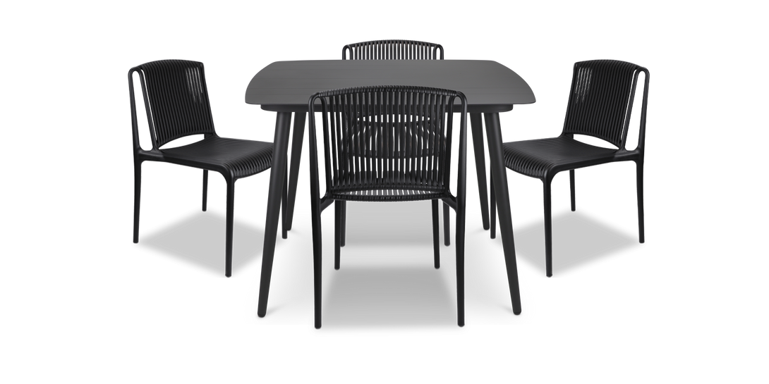 Amalfi Square 5 Piece Outdoor Setting in Gunmetal with UV Plastic Outdoor Chairs (PP)