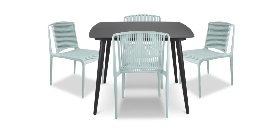 Amalfi Square 5 Piece Outdoor Setting in Gunmetal with UV Plastic Outdoor Chairs (PP)