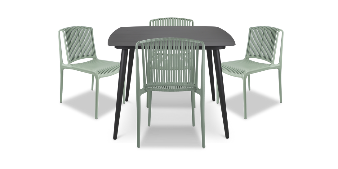 Amalfi Square 5 Piece Outdoor Setting in Gunmetal with UV Plastic Outdoor Chairs (PP)