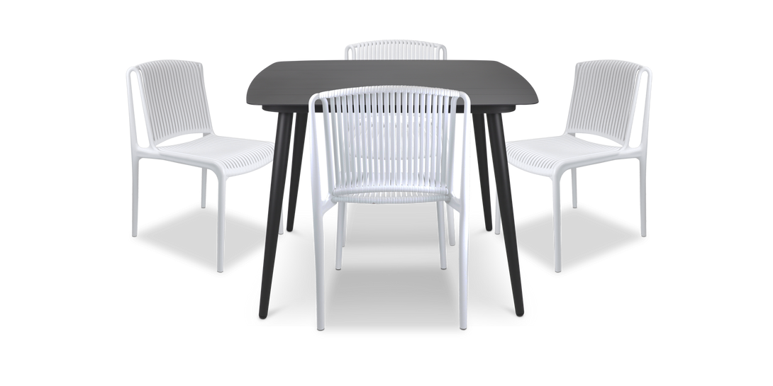 Amalfi Square 5 Piece Outdoor Setting in Gunmetal with UV Plastic Outdoor Chairs (PP)