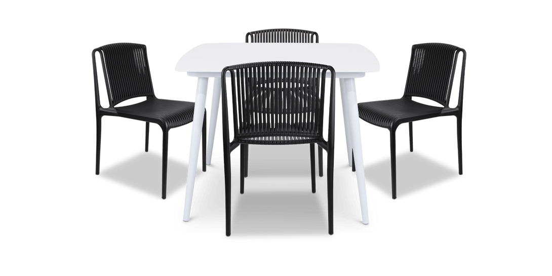 Amalfi Square 5 Piece Outdoor Setting in Arctic White with UV Plastic Outdoor Chairs (PP)