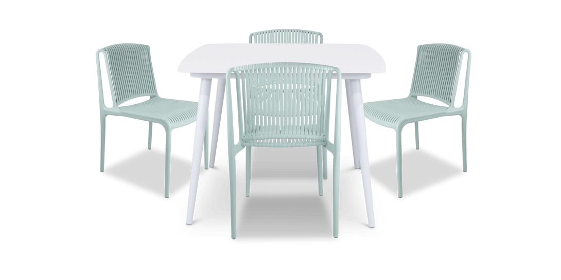 Amalfi Square 5 Piece Outdoor Setting in Arctic White with UV Plastic Outdoor Chairs (PP)