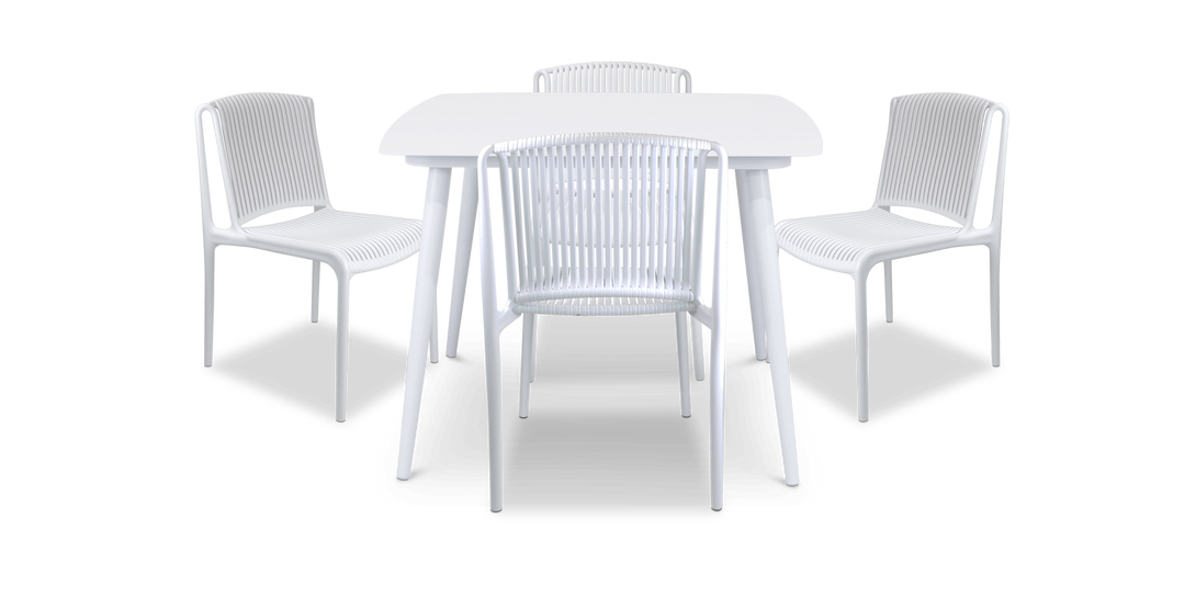 Amalfi Square 5 Piece Outdoor Setting in Arctic White with UV Plastic Outdoor Chairs (PP)