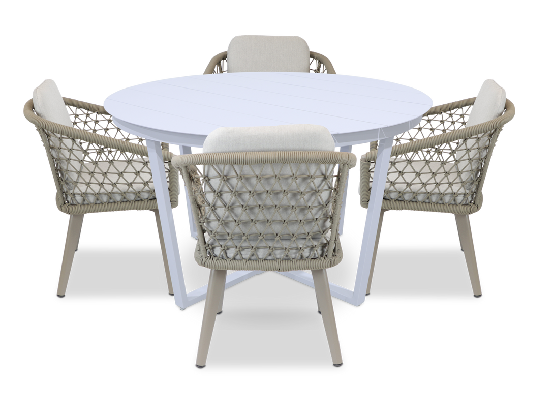 Amalfi Round 5 Piece Outdoor Setting with Rope Chairs