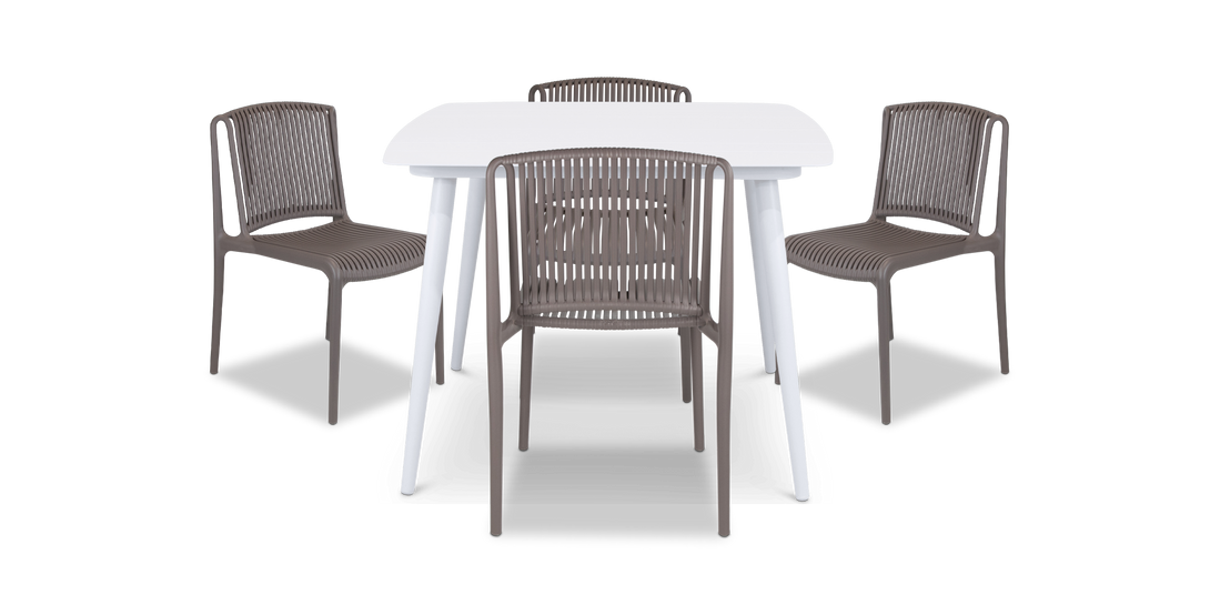 Amalfi Square 5 Piece Outdoor Setting in Arctic White with UV Plastic Outdoor Chairs (PP)