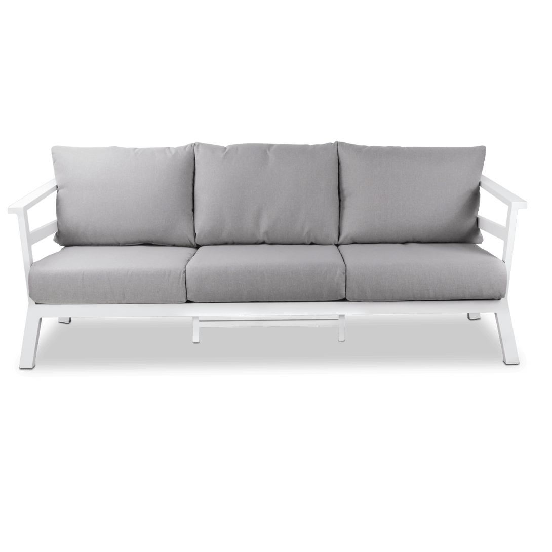 Aveiro 3 Seater in Arctic White with Stone Olefin Cushions - The Furniture Shack