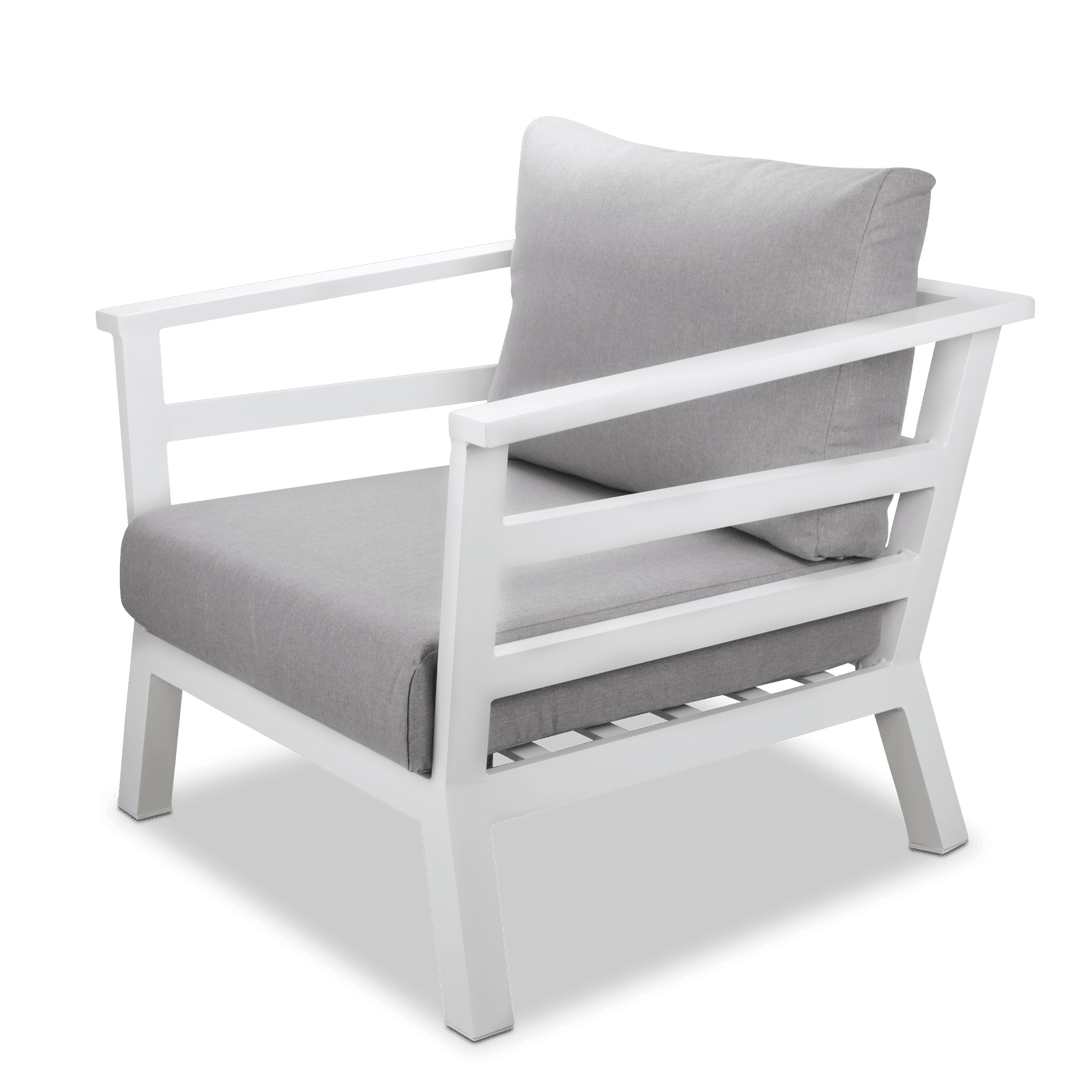 Aveiro 3 Seater with 2x Armchairs in Arctic White with Stone Olefin Cushions - The Furniture Shack