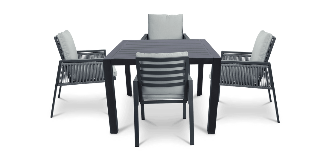 Bahamas Square 5 Piece Outdoor Setting in Gunmetal with Rope Chairs