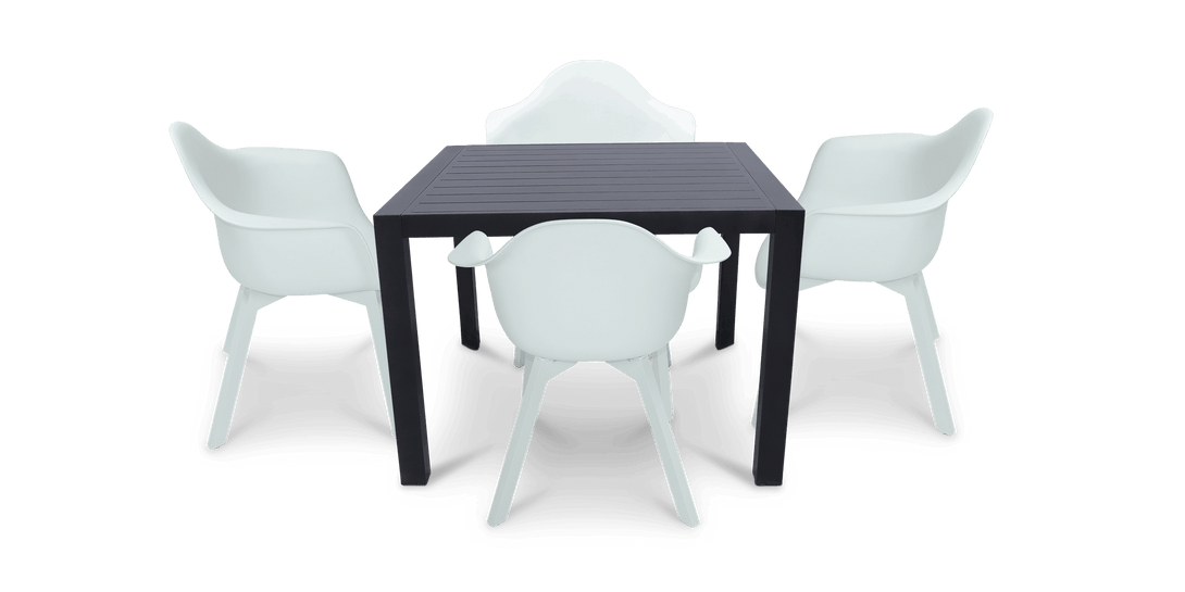 Bahamas Square 5 Piece Outdoor Setting in Gunmetal with UV Plastic Outdoor Chairs (PP)