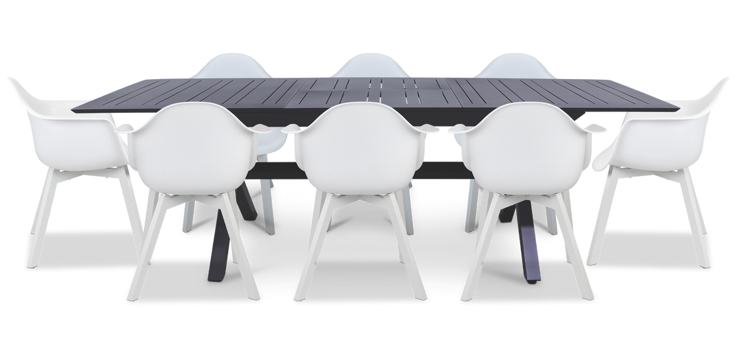 Caribbean Outdoor Extension Table in Gunmetal with UV Plastic Outdoor Chairs (PP)