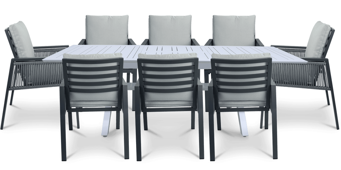 Caribbean Outdoor Extension Table in White with Rope Chairs