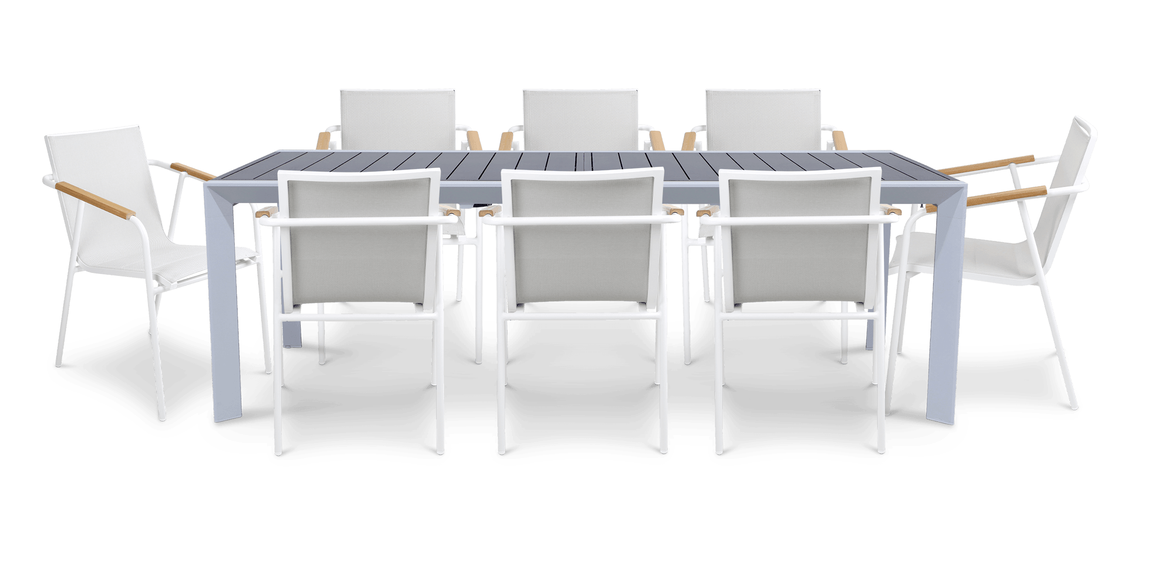 Morocco Outdoor Extension Table in Grey/White with Aluminium Chairs