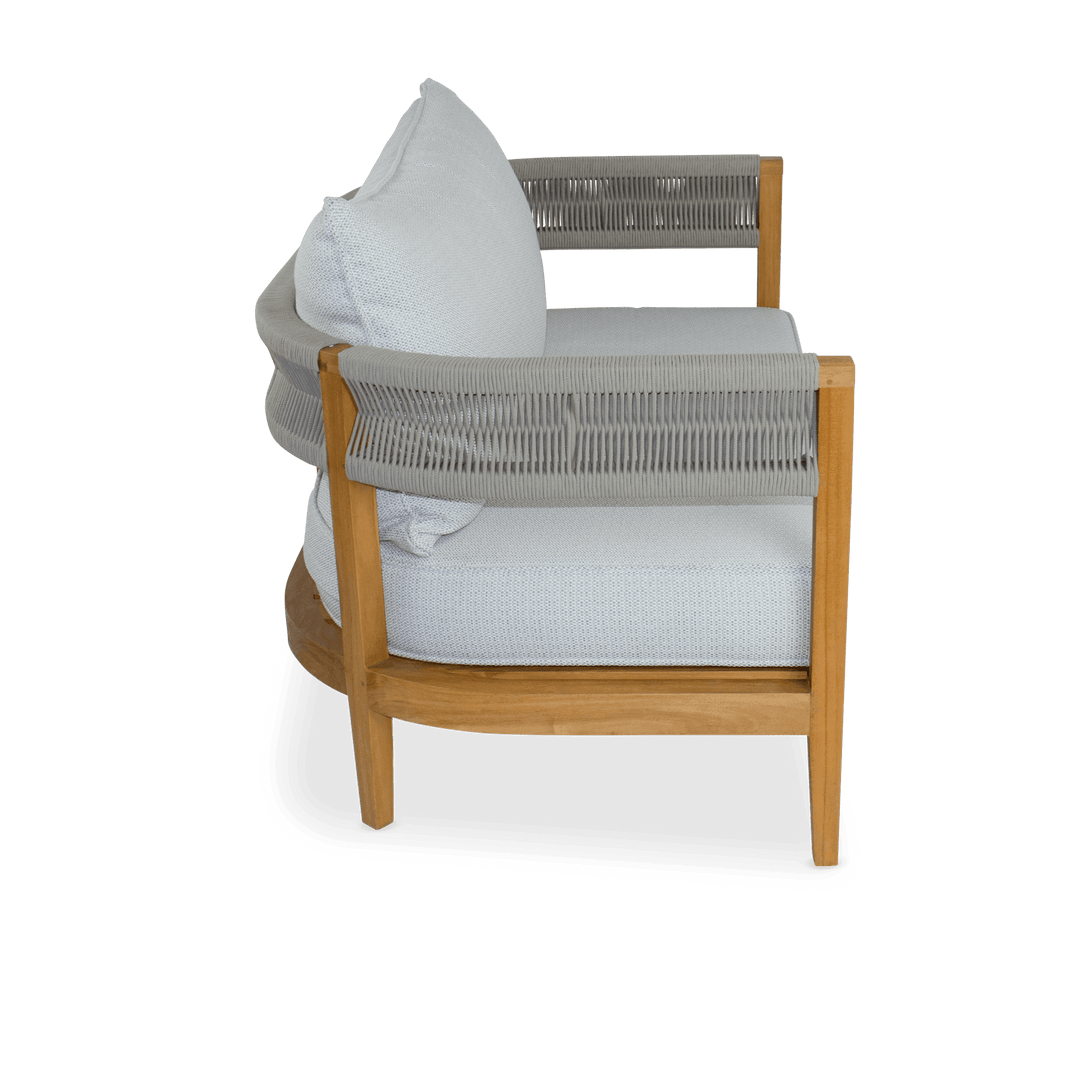 Pacific 2 Seater in Premium Natural Teak and Stone Check Sunproof All Weather Fabric - The Furniture Shack