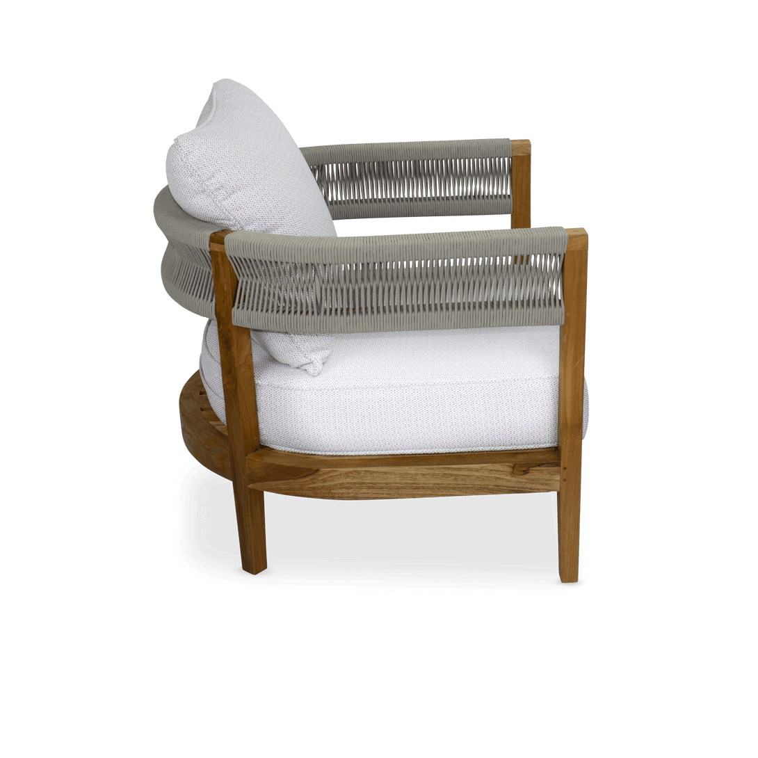 Pacific Armchair in Premium Natural Teak and Stone Check Sunproof All Weather Fabric - The Furniture Shack