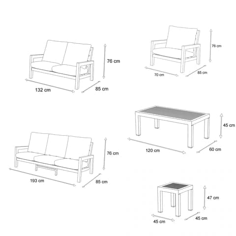 San Sebastian 3 Seater, 2 Seater, Armchair, Coffee & Side Table in Gunmetal with Platinum Olefin Cushions - The Furniture Shack