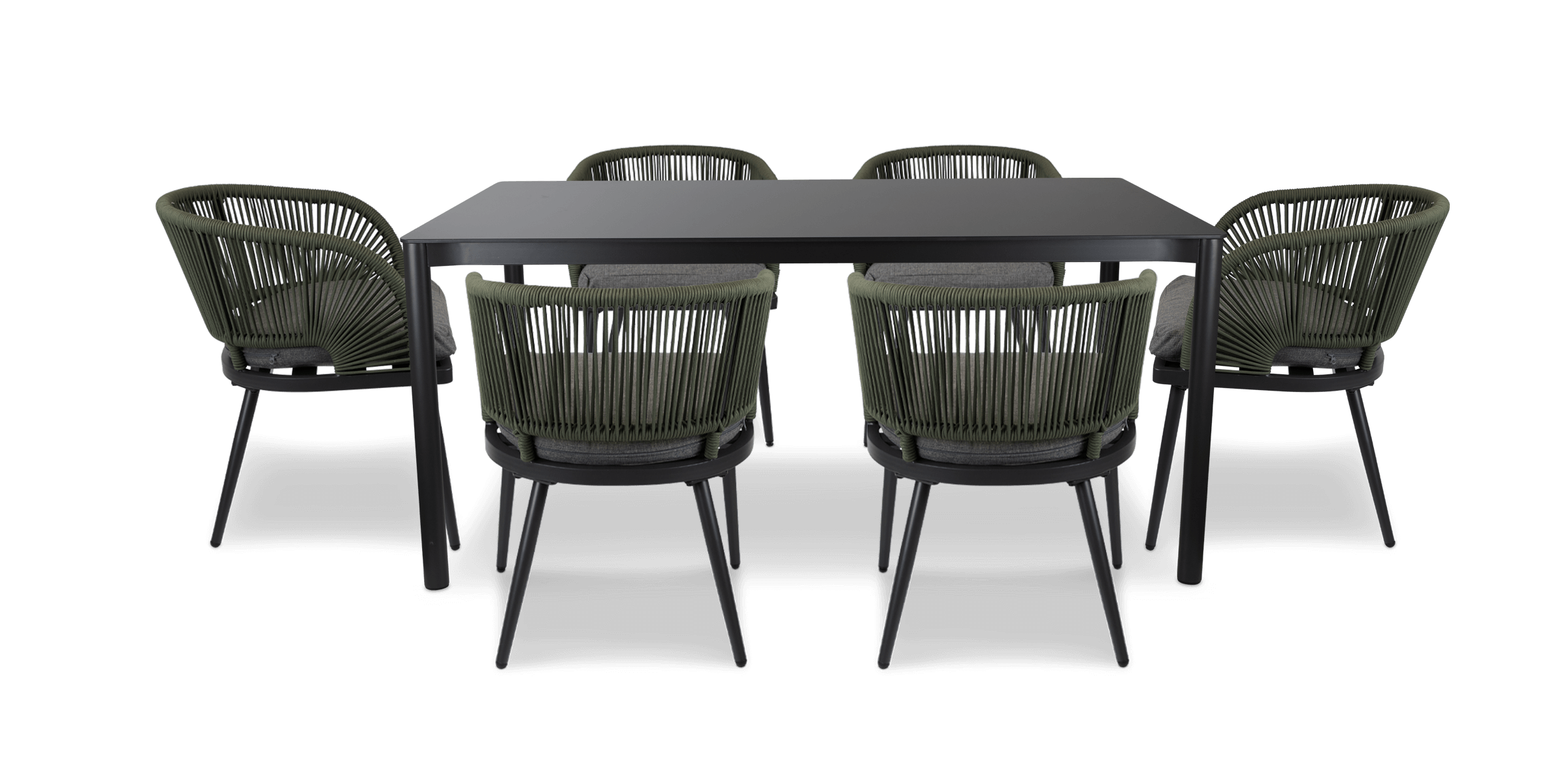 Santa Monica Rectangle 7 Piece Outdoor Setting in Gunmetal with Rope Chairs
